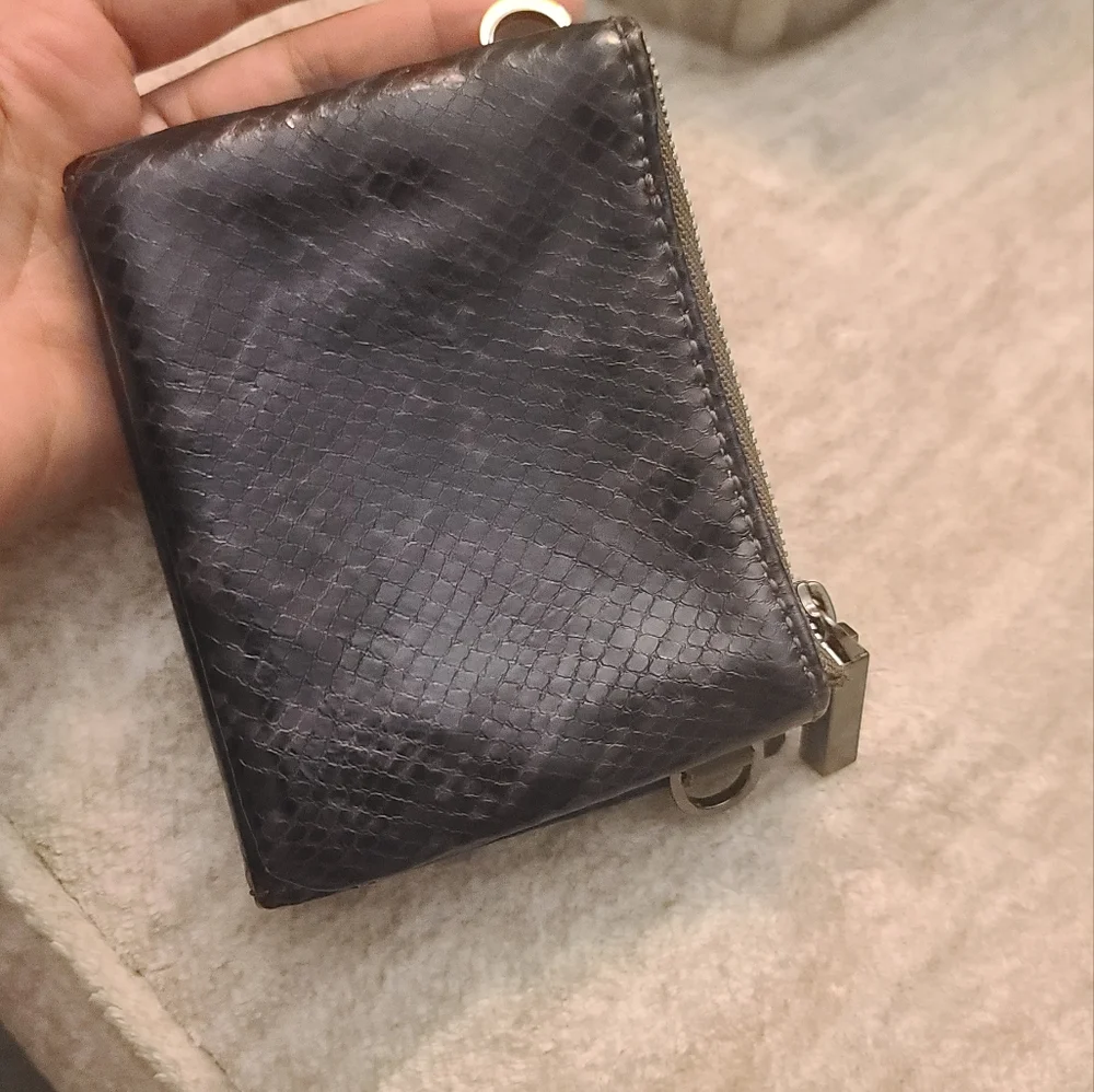 Hammitt Black Leather Trifold Wallet with Silver Hardware